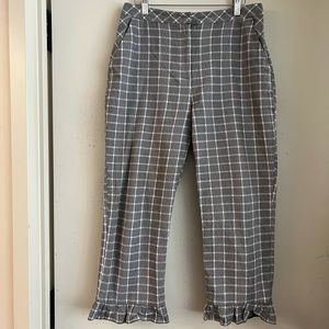 Topshop Plaid Cropped Pants with Ruffle Hem